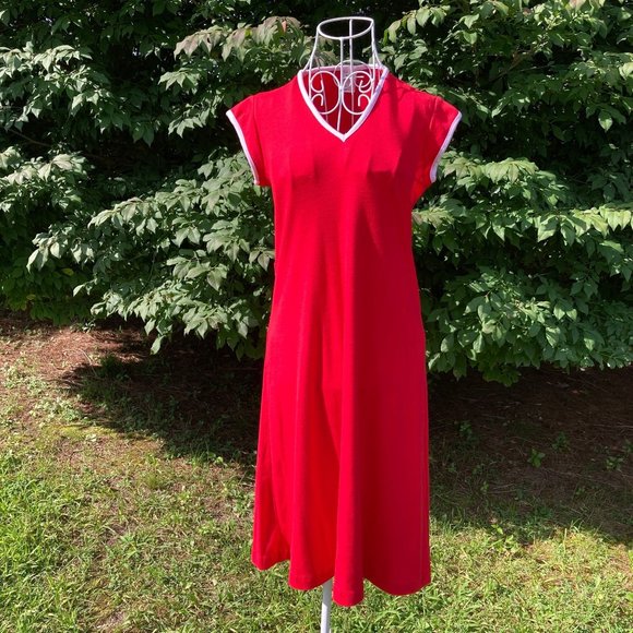 70s red dress  1970s | S - M |  retro mod sleeveless - Picture 1 of 10
